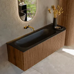 MONDIAZ Kurve 135cm badmeubel - kleur Walnut - 1 lade - BIG MEDIUM wastafel - wasbak midden - zonder kraangat - kleur Urban