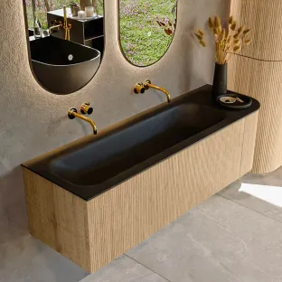MONDIAZ Kurve 145cm badmeubel - kleur Oak - 2 lades - BIG LARGE wastafel - wasbak midden - zonder kraangat - kleur Urban