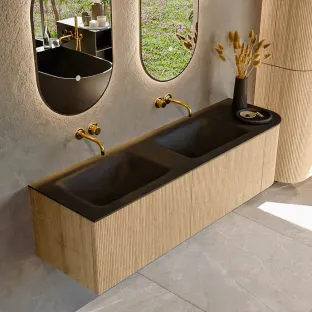 MONDIAZ Kurve 155cm badmeubel - kleur Oak - 1 lade - CLOUD wastafel - wasbak Links - zonder kraangat - kleur Urban
