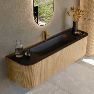 MONDIAZ Kurve 160cm badmeubel - kleur Oak - 1 lade - BIG MEDIUM wastafel - wasbak Links en Rechts - 1 kraangat - kleur Urban
