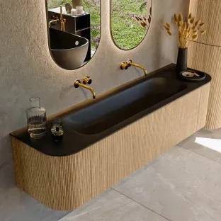 MONDIAZ Kurve 170cm badmeubel - kleur Oak - 2 lades - BIG LARGE wastafel - wasbak Links en Rechts - zonder kraangat - kleur Urban