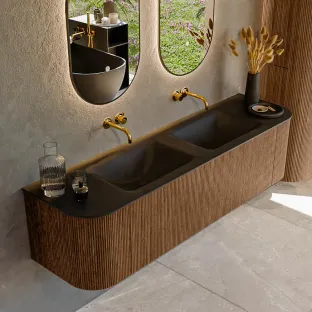 MONDIAZ Kurve 170cm badmeubel - kleur Walnut - 1 lade - CLOUD wastafel - wasbak Links en Rechts - zonder kraangat - kleur Urban