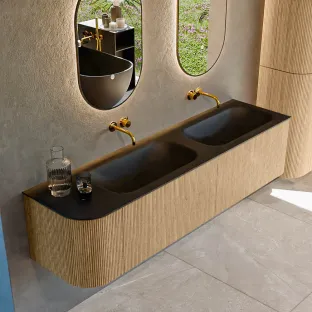 MONDIAZ Kurve 175cm badmeubel - kleur Oak - 2 lades - BIG SMALL wastafel - wasbak Links - zonder kraangat - kleur Urban