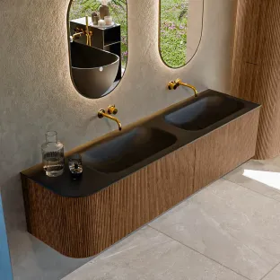 MONDIAZ Kurve 175cm badmeubel - kleur Walnut - 2 lades - BIG SMALL wastafel - wasbak Links - zonder kraangat - kleur Urban