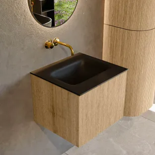 MONDIAZ Kurve 50cm badmeubel - kleur Oak - 1 lade - GRUNNE wastafel - wasbak midden - zonder kraangat - kleur Urban