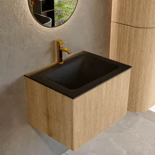 MONDIAZ Kurve 60cm badmeubel - kleur Oak - 1 lade - CLOUD wastafel - wasbak midden - 1 kraangat - kleur Urban