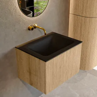 MONDIAZ Kurve 60cm badmeubel - kleur Oak - 1 lade - CLOUD wastafel - wasbak midden - zonder kraangat - kleur Urban