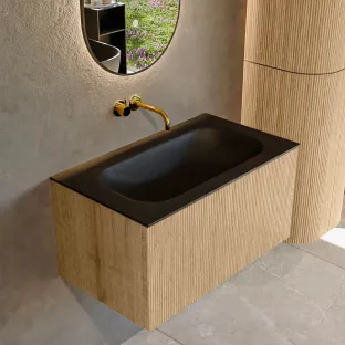 MONDIAZ Kurve 80cm badmeubel - kleur Oak - 1 lade - BIG SMALL wastafel - wasbak midden - zonder kraangat - kleur Urban