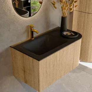 MONDIAZ Kurve 85cm badmeubel - kleur Oak - 1 lade - CLOUD wastafel - wasbak midden - 1 kraangat - kleur Urban