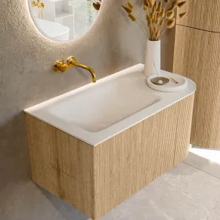 MONDIAZ Kurve 85cm badmeubel - kleur Oak - 1 lade - CLOUD wastafel - wasbak midden - zonder kraangat - kleur Talc