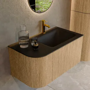 MONDIAZ Kurve 85cm badmeubel - kleur Oak - 2 lades - CLOUD wastafel - wasbak Links - 1 kraangat - kleur Urban