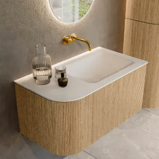 MONDIAZ Kurve 85cm badmeubel - kleur Oak - 2 lades - CLOUD wastafel - wasbak Links - zonder kraangat - kleur Talc