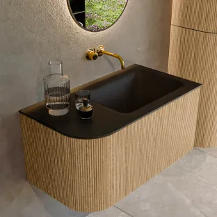 MONDIAZ Kurve 85cm badmeubel - kleur Oak - 2 lades - CLOUD wastafel - wasbak Links - zonder kraangat - kleur Urban