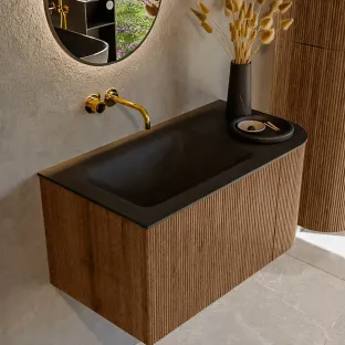 MONDIAZ Kurve 85cm badmeubel - kleur Walnut - 1 lade - CLOUD wastafel - wasbak midden - zonder kraangat - kleur Urban
