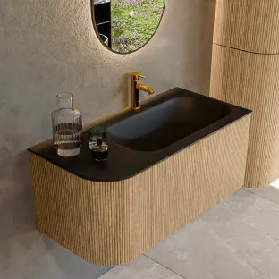 MONDIAZ Kurve 95cm badmeubel - kleur Oak - 2 lades - BIG SMALL wastafel - wasbak Links - 1 kraangat - kleur Urban