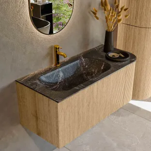 MONDIAZ Kurve-dlux 105cm badmeubel - kleur Oak - 1 lade - BIG SMALL wastafel - wasbak midden - 1 kraangat - kleur Lava