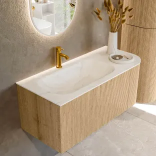 MONDIAZ Kurve-dlux 105cm badmeubel - kleur Oak - 1 lade - BIG SMALL wastafel - wasbak midden - 1 kraangat - kleur Ostra