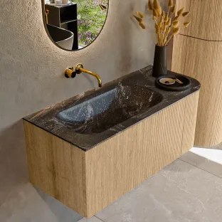 MONDIAZ Kurve-dlux 105cm badmeubel - kleur Oak - 1 lade - BIG SMALL wastafel - wasbak midden - zonder kraangat - kleur Lava