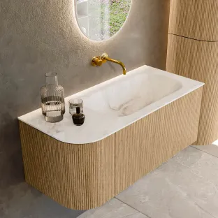 MONDIAZ Kurve-dlux 105cm badmeubel - kleur Oak - 2 lades - BIG SMALL wastafel - wasbak Links - zonder kraangat - kleur Frappe