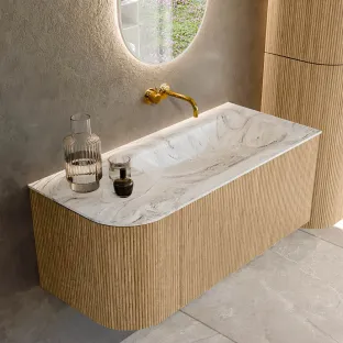 MONDIAZ Kurve-dlux 105cm badmeubel - kleur Oak - 2 lades - BIG SMALL wastafel - wasbak Links - zonder kraangat - kleur Glace