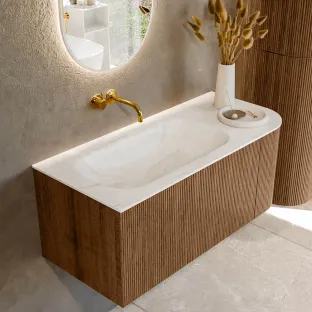 MONDIAZ Kurve-dlux 105cm badmeubel - kleur Walnut - 1 lade - BIG SMALL wastafel - wasbak midden - zonder kraangat - kleur Ostra