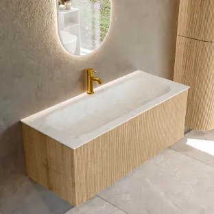 MONDIAZ Kurve-dlux 110cm badmeubel - kleur Oak - 1 lade - BIG MEDIUM wastafel - wasbak midden - 1 kraangat - kleur Opalo