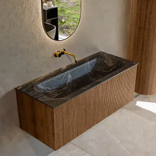 MONDIAZ Kurve-dlux 110cm badmeubel - kleur Walnut - 1 lade - BIG MEDIUM wastafel - wasbak midden - zonder kraangat - kleur Lava