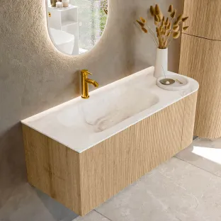 MONDIAZ Kurve-dlux 115cm badmeubel - kleur Oak - 1 lade - BIG SMALL wastafel - wasbak midden - 1 kraangat - kleur Frappe