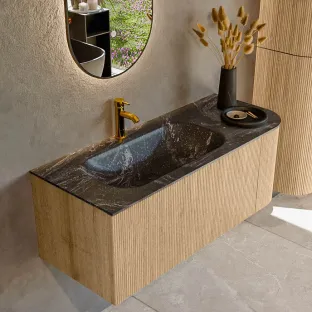 MONDIAZ Kurve-dlux 115cm badmeubel - kleur Oak - 1 lade - BIG SMALL wastafel - wasbak midden - 1 kraangat - kleur Lava