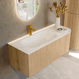 MONDIAZ Kurve-dlux 115cm badmeubel - kleur Oak - 1 lade - BIG SMALL wastafel - wasbak midden - 1 kraangat - kleur Ostra