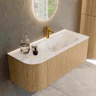 MONDIAZ Kurve-dlux 115cm badmeubel - kleur Oak - 2 lades - BIG SMALL wastafel - wasbak Links - 1 kraangat - kleur Frappe