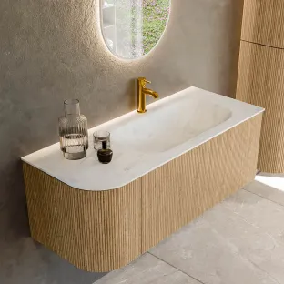 MONDIAZ Kurve-dlux 115cm badmeubel - kleur Oak - 2 lades - BIG SMALL wastafel - wasbak Links - 1 kraangat - kleur Opalo
