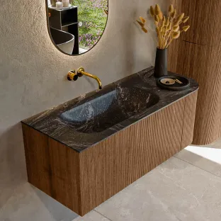 MONDIAZ Kurve-dlux 115cm badmeubel - kleur Walnut - 1 lade - BIG SMALL wastafel - wasbak midden - zonder kraangat - kleur Lava