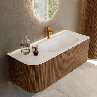 MONDIAZ Kurve-dlux 115cm badmeubel - kleur Walnut - 2 lades - BIG SMALL wastafel - wasbak Links - 1 kraangat - kleur Ostra