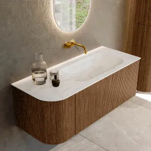 MONDIAZ Kurve-dlux 115cm badmeubel - kleur Walnut - 2 lades - BIG SMALL wastafel - wasbak Links - zonder kraangat - kleur Ostra