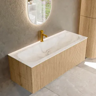MONDIAZ Kurve-dlux 120cm badmeubel - kleur Oak - 2 lades - BIG LARGE wastafel - wasbak Links - 1 kraangat - kleur Frappe