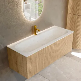 MONDIAZ Kurve-dlux 120cm badmeubel - kleur Oak - 2 lades - BIG LARGE wastafel - wasbak Links - 1 kraangat - kleur Opalo