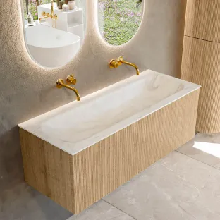 MONDIAZ Kurve-dlux 120cm badmeubel - kleur Oak - 2 lades - BIG LARGE wastafel - wasbak Links - zonder kraangat - kleur Ostra