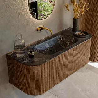 MONDIAZ Kurve-dlux 120cm badmeubel - kleur Walnut - 1 lade - BIG SMALL wastafel - wasbak Links en Rechts - zonder kraangat - kleur Lava