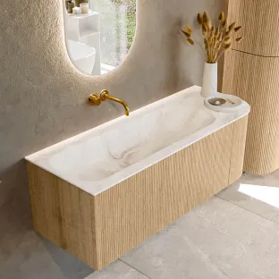 MONDIAZ Kurve-dlux 125cm badmeubel - kleur Oak - 1 lade - BIG MEDIUM wastafel - wasbak midden - zonder kraangat - kleur Frappe