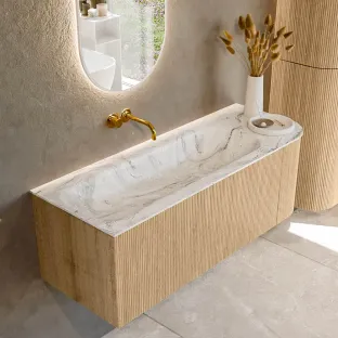 MONDIAZ Kurve-dlux 125cm badmeubel - kleur Oak - 1 lade - BIG MEDIUM wastafel - wasbak midden - zonder kraangat - kleur Glace