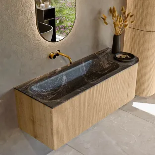 MONDIAZ Kurve-dlux 125cm badmeubel - kleur Oak - 1 lade - BIG MEDIUM wastafel - wasbak midden - zonder kraangat - kleur Lava