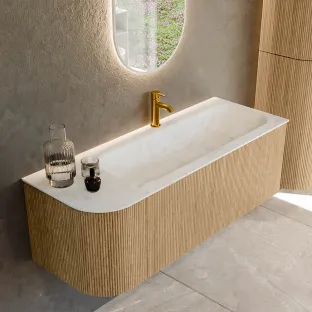 MONDIAZ Kurve-dlux 125cm badmeubel - kleur Oak - 2 lades - BIG MEDIUM wastafel - wasbak Links - 1 kraangat - kleur Opalo