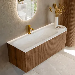 MONDIAZ Kurve-dlux 125cm badmeubel - kleur Walnut - 1 lade - BIG MEDIUM wastafel - wasbak midden - 1 kraangat - kleur Opalo
