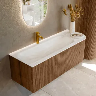 MONDIAZ Kurve-dlux 125cm badmeubel - kleur Walnut - 1 lade - BIG MEDIUM wastafel - wasbak midden - 1 kraangat - kleur Ostra