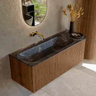 MONDIAZ Kurve-dlux 125cm badmeubel - kleur Walnut - 1 lade - BIG MEDIUM wastafel - wasbak midden - zonder kraangat - kleur Lava