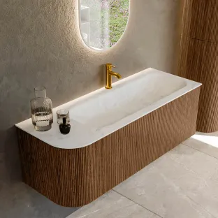MONDIAZ Kurve-dlux 125cm badmeubel - kleur Walnut - 2 lades - BIG MEDIUM wastafel - wasbak Links - 1 kraangat - kleur Opalo