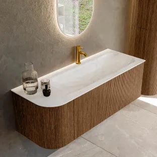 MONDIAZ Kurve-dlux 125cm badmeubel - kleur Walnut - 2 lades - BIG MEDIUM wastafel - wasbak Links - 1 kraangat - kleur Ostra