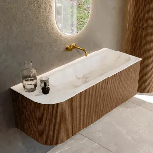 MONDIAZ Kurve-dlux 125cm badmeubel - kleur Walnut - 2 lades - BIG MEDIUM wastafel - wasbak Links - zonder kraangat - kleur Frappe