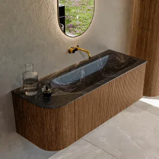 MONDIAZ Kurve-dlux 125cm badmeubel - kleur Walnut - 2 lades - BIG MEDIUM wastafel - wasbak Links - zonder kraangat - kleur Lava
